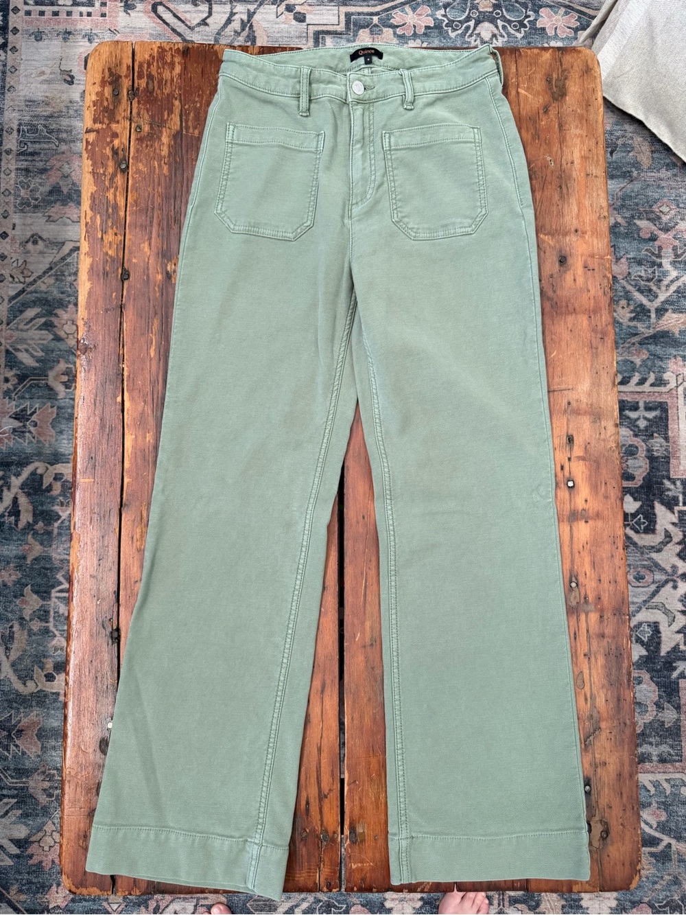 Quince Sage Green Boot-Cut Pants